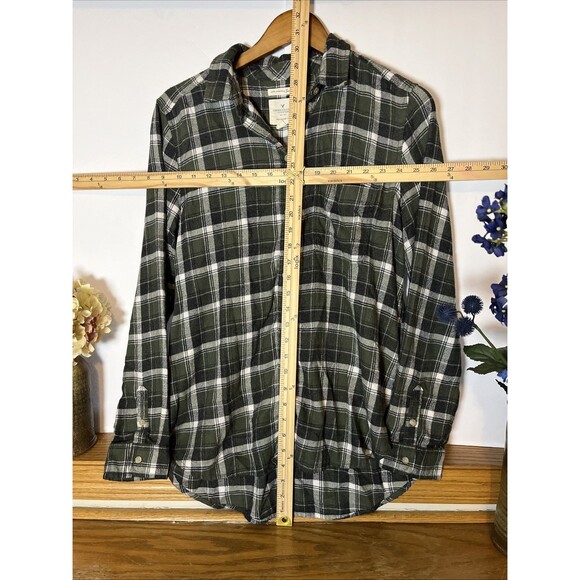 American Eagle Women’s Green White Plaid Button Up Shirt Soft Large - Picture 3 of 4